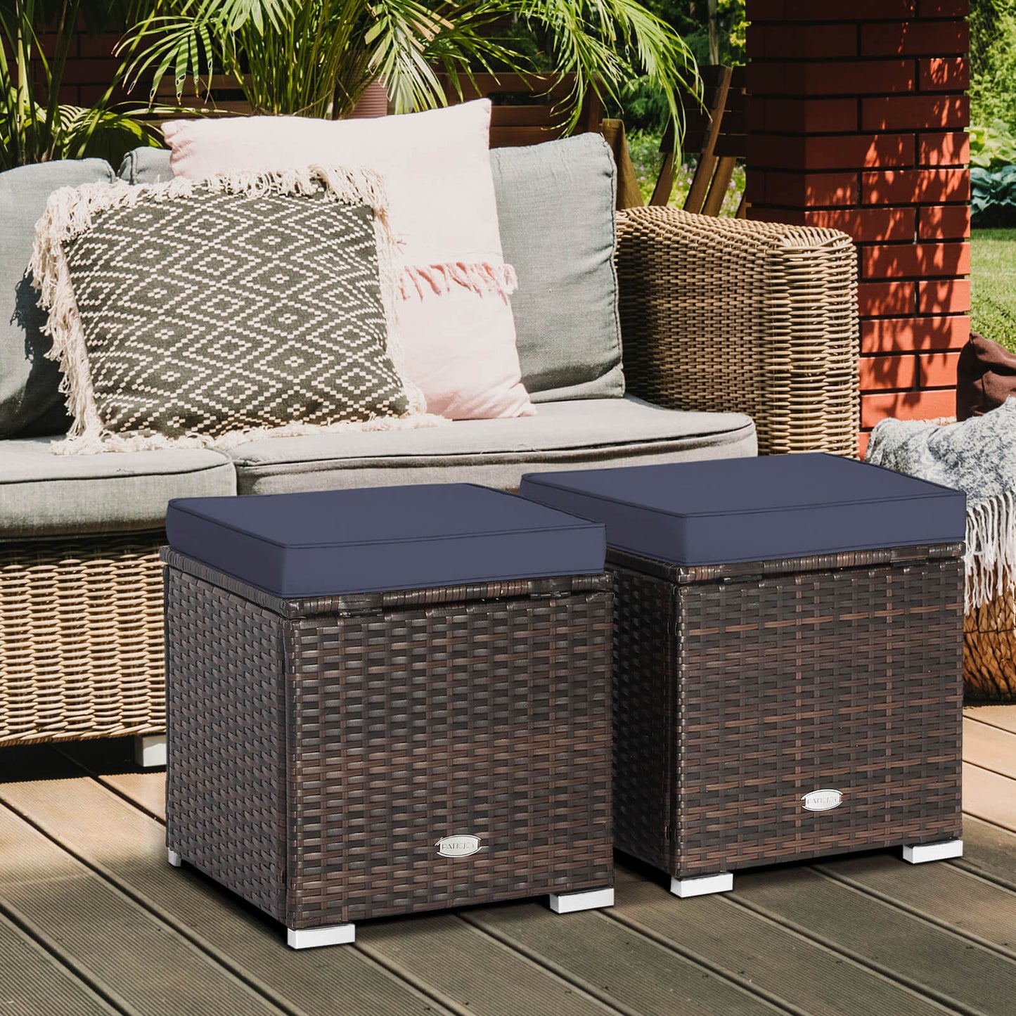 Patio Ottoman With Removable Cushions, Navy Outdoor Seating & Patio Chairs at Gallery Canada