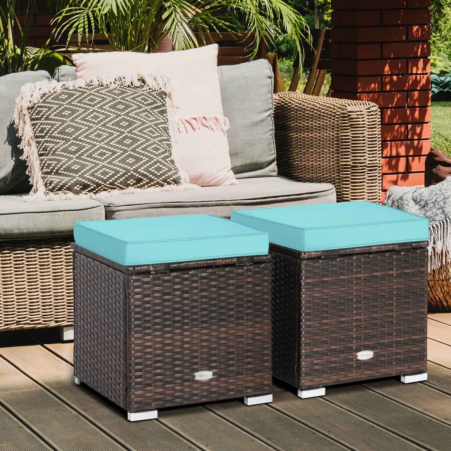 Patio Ottoman, 2 Pieces, Removable Cushions, Turquoise Outdoor Seating & Patio Chairs at Gallery Canada