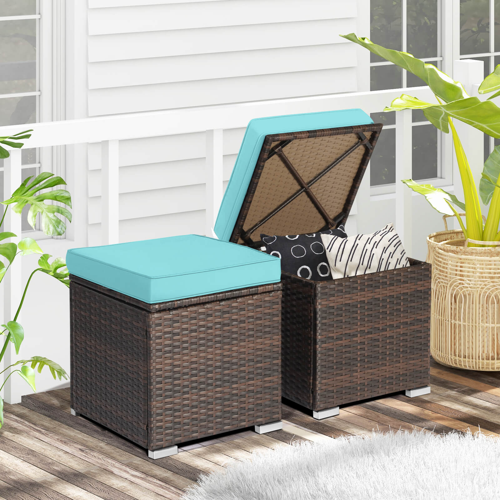 Patio Ottoman, 2 Pieces, Removable Cushions, Turquoise Outdoor Seating & Patio Chairs at Gallery Canada