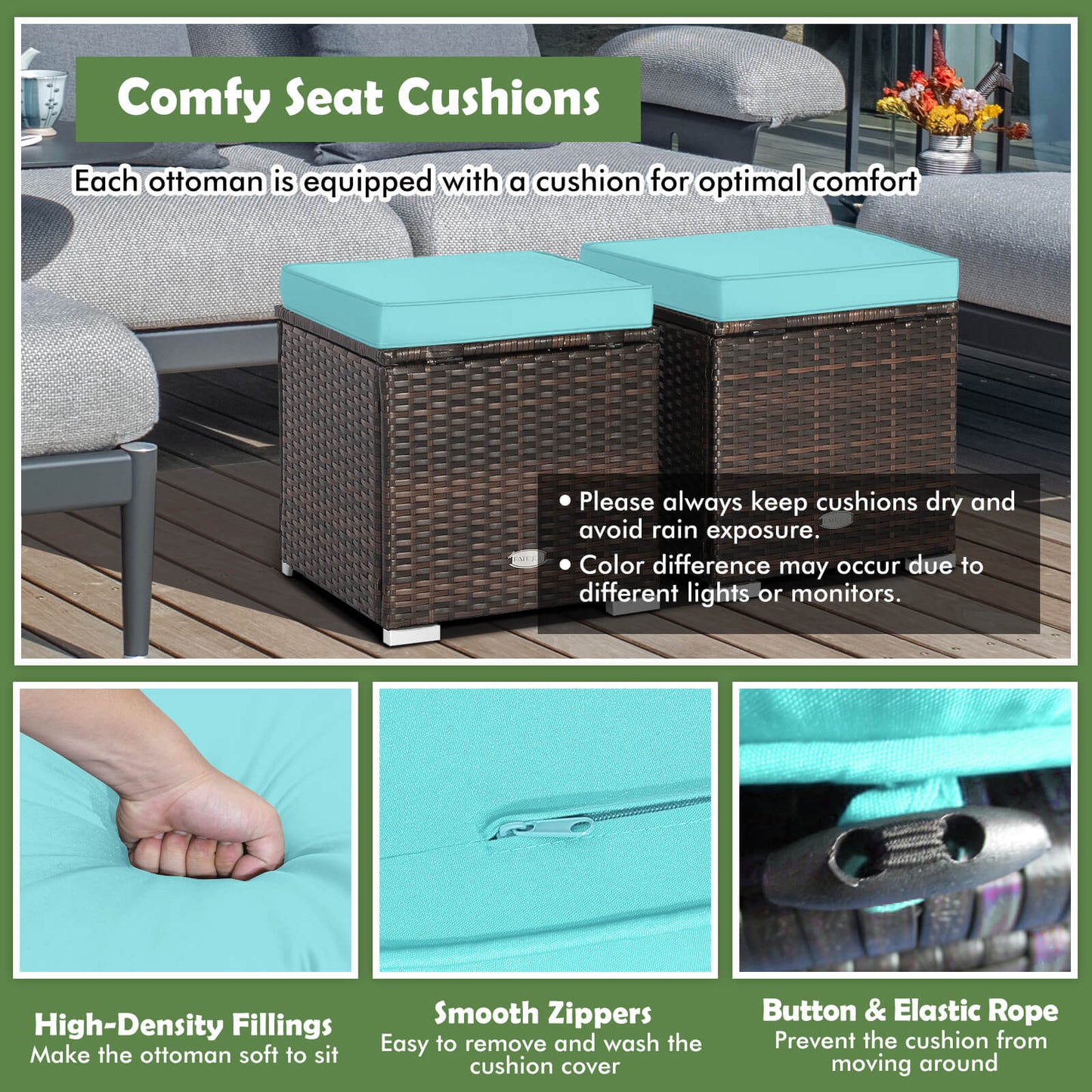 Patio Ottoman, 2 Pieces, Removable Cushions, Turquoise Outdoor Seating & Patio Chairs at Gallery Canada