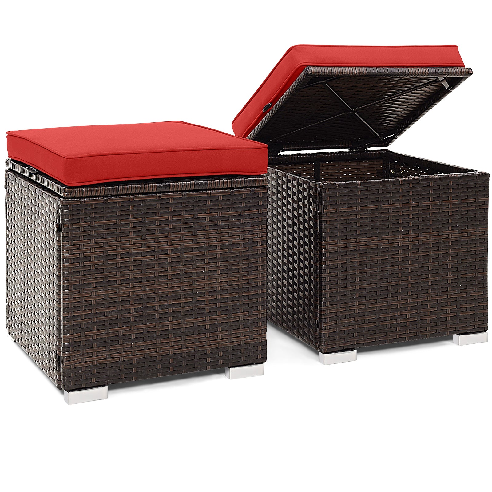 Patio Ottoman With Removable Cushions, 2 Pieces, Red Outdoor Seating & Patio Chairs at Gallery Canada