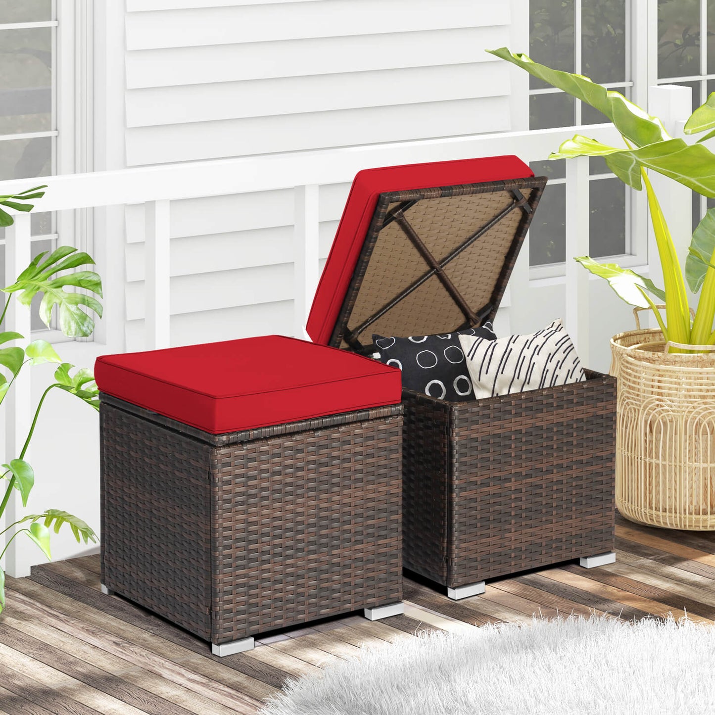Patio Ottoman With Removable Cushions, 2 Pieces, Red Outdoor Seating & Patio Chairs at Gallery Canada