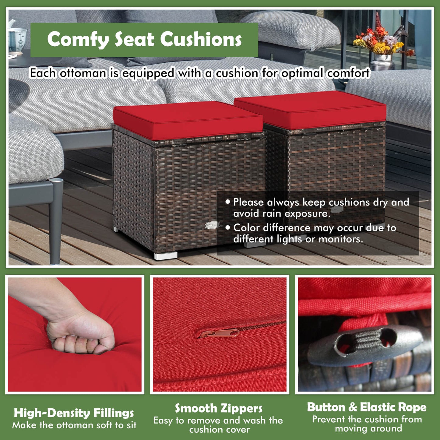 Patio Ottoman With Removable Cushions, 2 Pieces, Red Outdoor Seating & Patio Chairs at Gallery Canada