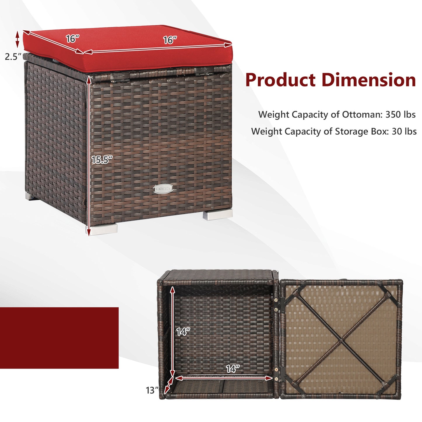 Patio Ottoman With Removable Cushions, 2 Pieces, Red Outdoor Seating & Patio Chairs at Gallery Canada