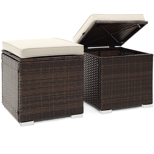 2 Piece Patio Ottoman, Removable Cushions, White