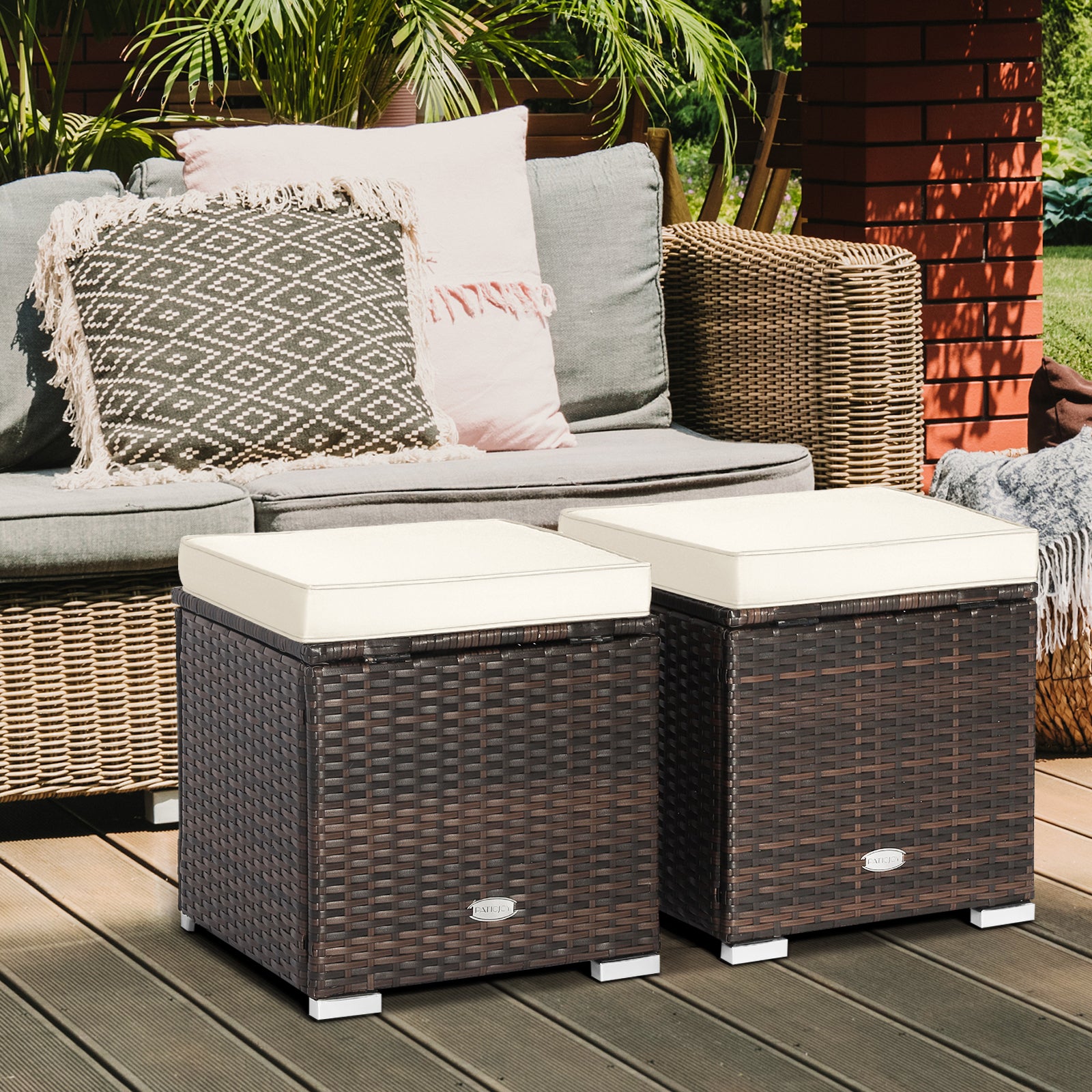 2 Piece Patio Ottoman, Removable Cushions, White Outdoor Seating & Patio Chairs at Gallery Canada