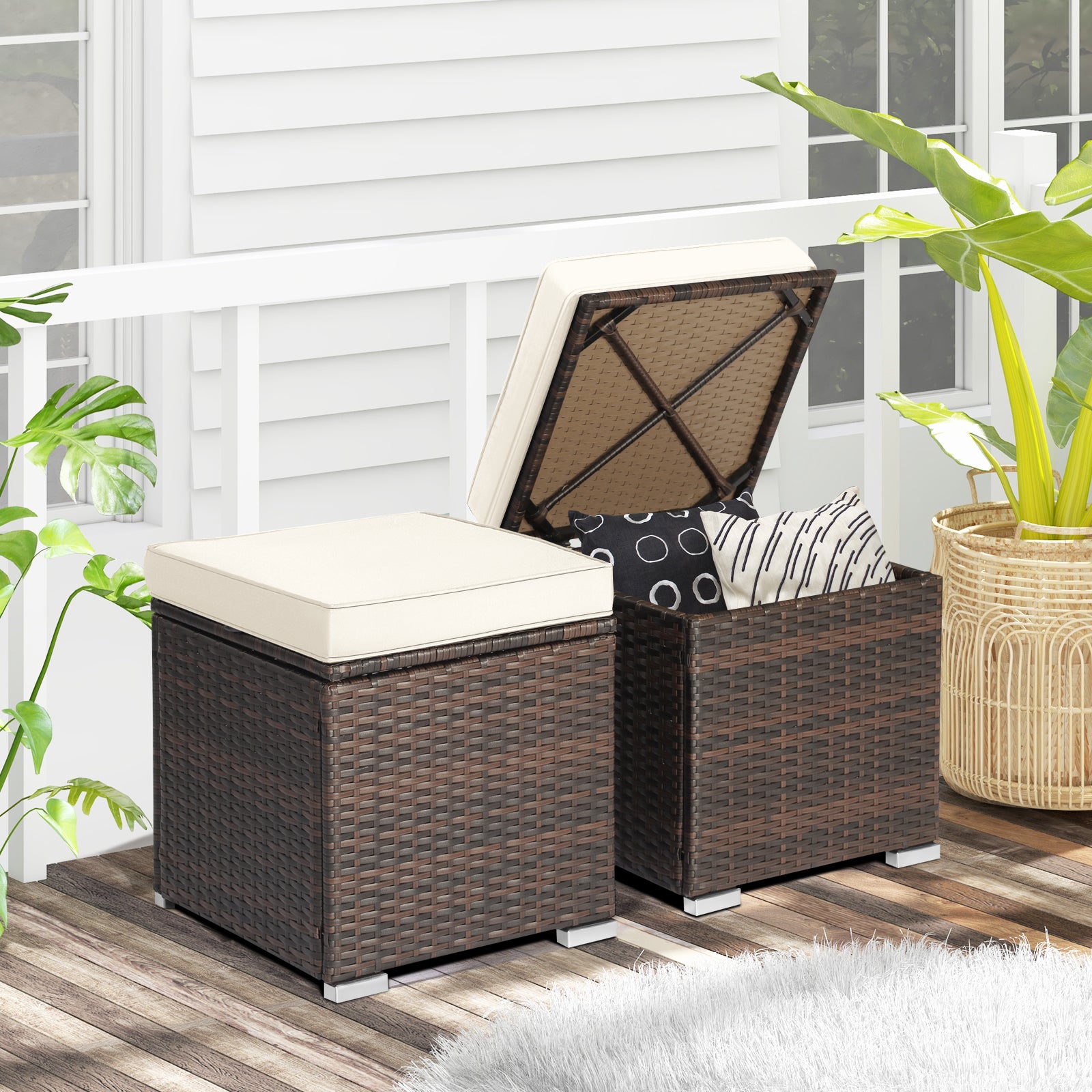 2 Piece Patio Ottoman, Removable Cushions, White Outdoor Seating & Patio Chairs at Gallery Canada