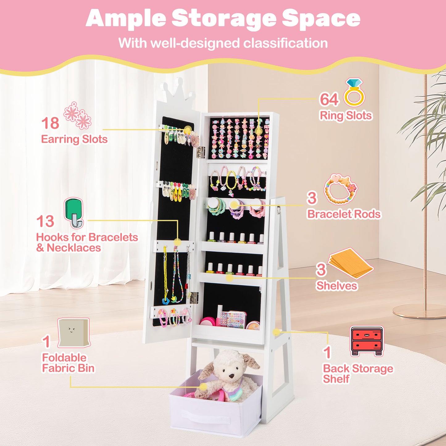 Free-Standing Full Length Kids Jewelry Armoire Cabinet, White Kids Vanities at Gallery Canada