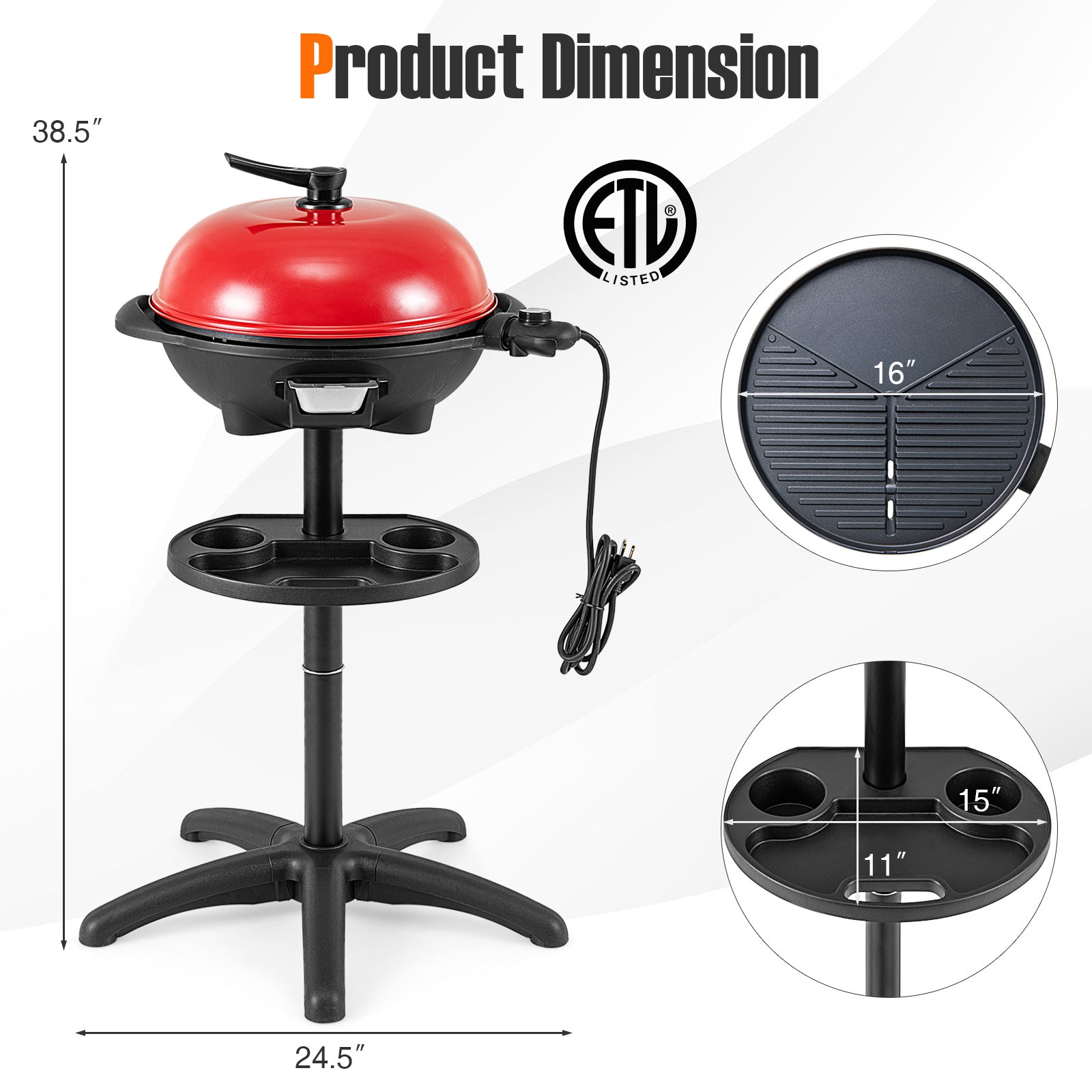 1350 W Outdoor Electric BBQ Grill, Removable Stand, Red Outdoor Grills at Gallery Canada