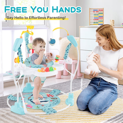 Baby Activity Center, Height Adjustable Bouncing Saucer, Light Blue Baby Gyms & Playmats at Gallery Canada