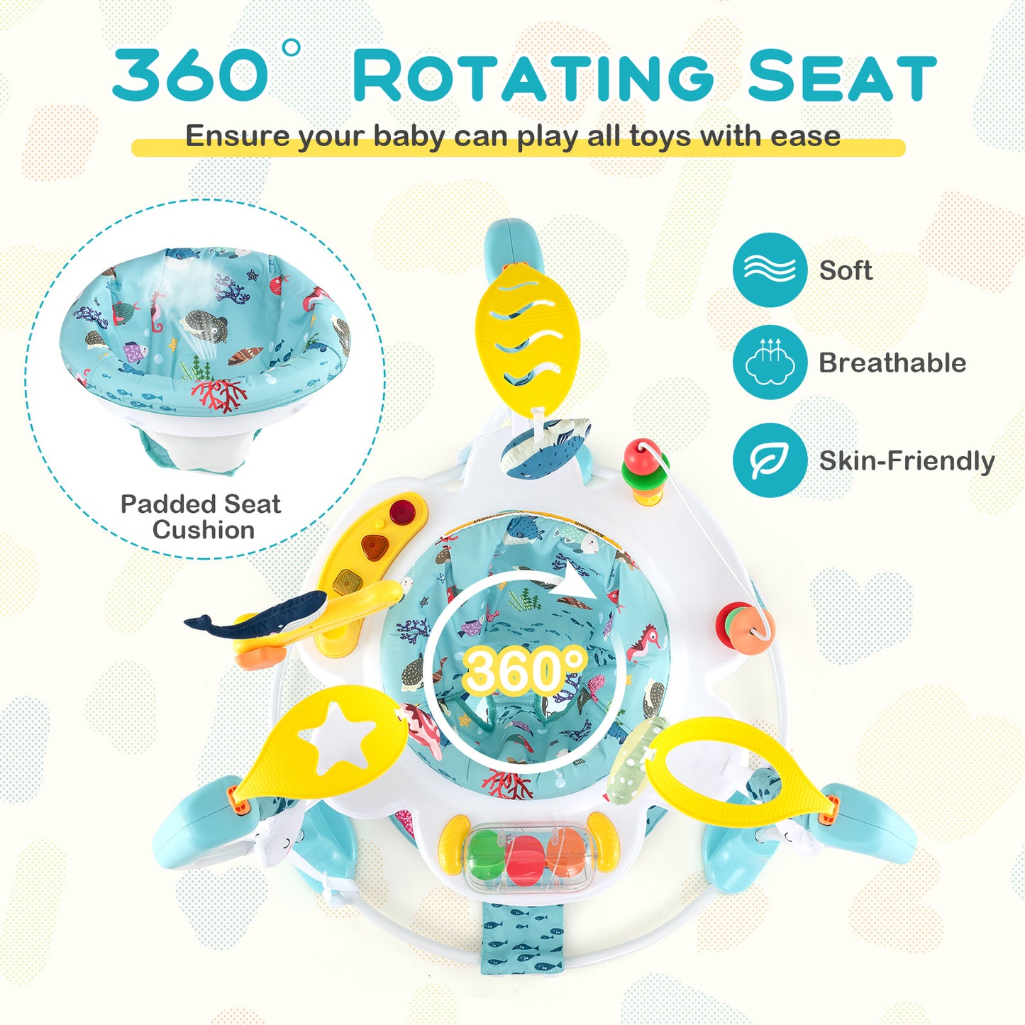 Baby Activity Center, Height Adjustable Bouncing Saucer, Light Blue Baby Gyms & Playmats at Gallery Canada