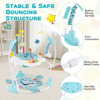 Baby Activity Center, Height Adjustable Bouncing Saucer, Light Blue Baby Gyms & Playmats at Gallery Canada