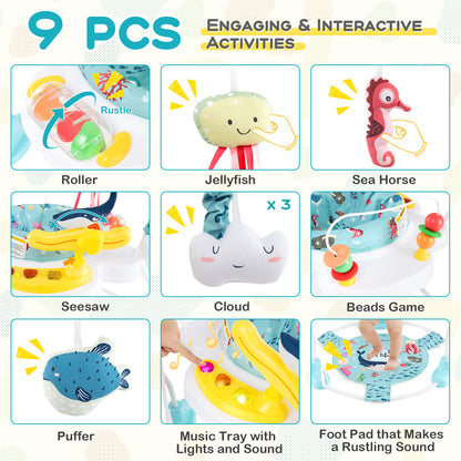 Baby Activity Center, Height Adjustable Bouncing Saucer, Light Blue Baby Gyms & Playmats at Gallery Canada