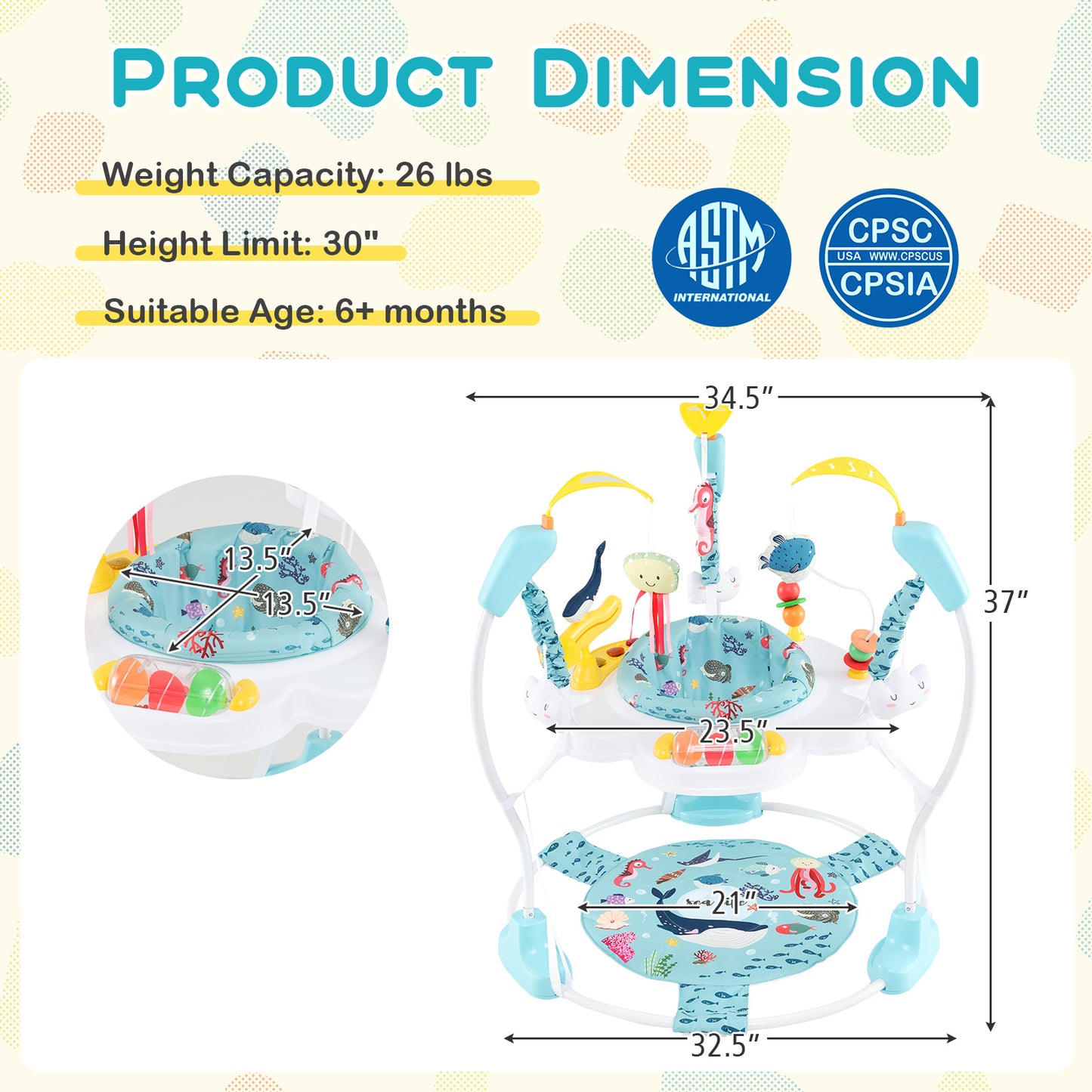 Baby Activity Center, Height Adjustable Bouncing Saucer, Light Blue Baby Gyms & Playmats at Gallery Canada