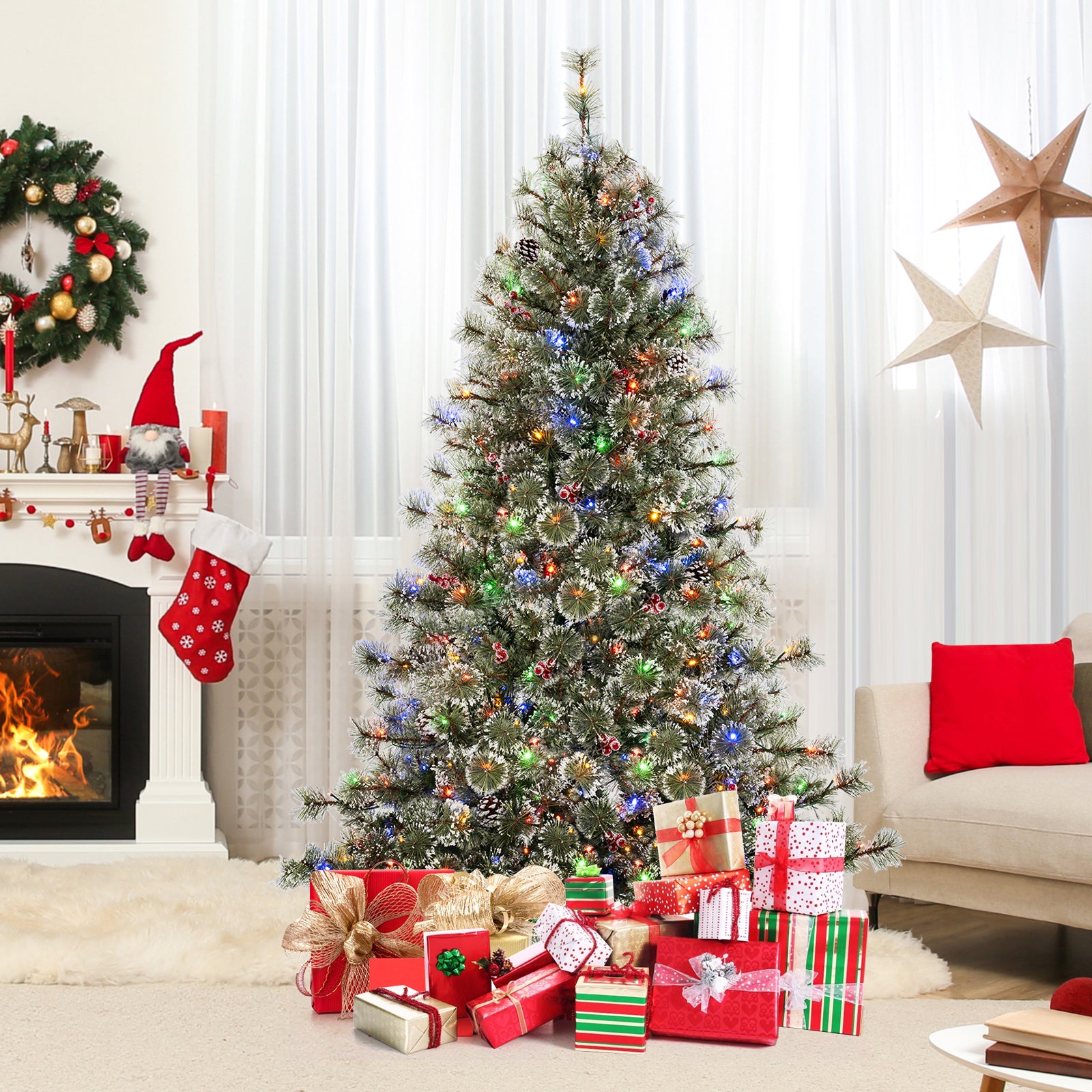 6 Ft Artificial Christmas Tree, Pre-Lit Hinged Holiday Tree, Green Christmas Tree at Gallery Canada