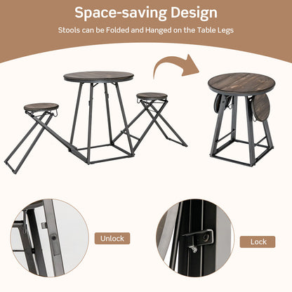 3 Piece Dining Table Set With 2 Foldable Stools, Gray Dining Room Sets at Gallery Canada