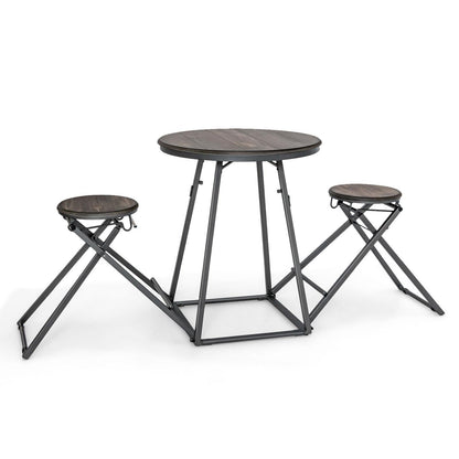 3 Piece Dining Table Set With 2 Foldable Stools, Gray Dining Room Sets at Gallery Canada