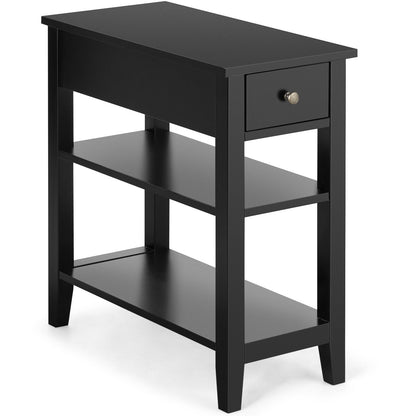 3-Tier Nightstand, Double Shelves Drawer, Black Nightstands Black at Gallery Canada