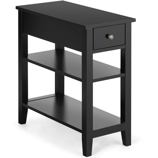 3-Tier Nightstand, Double Shelves Drawer, Black Nightstands Black at Gallery Canada