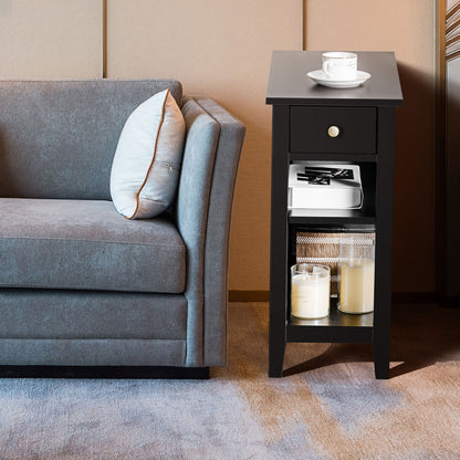 3-Tier Nightstand, Double Shelves Drawer, Black Nightstands at Gallery Canada
