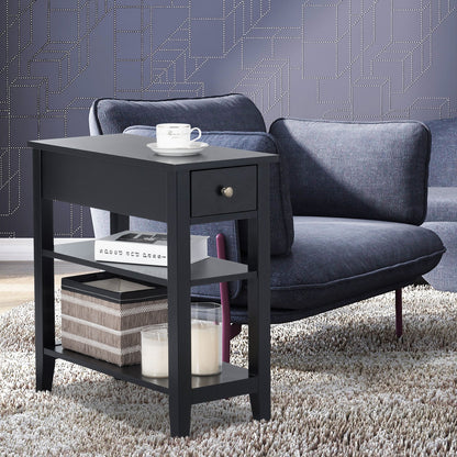 3-Tier Nightstand, Double Shelves Drawer, Black Nightstands at Gallery Canada