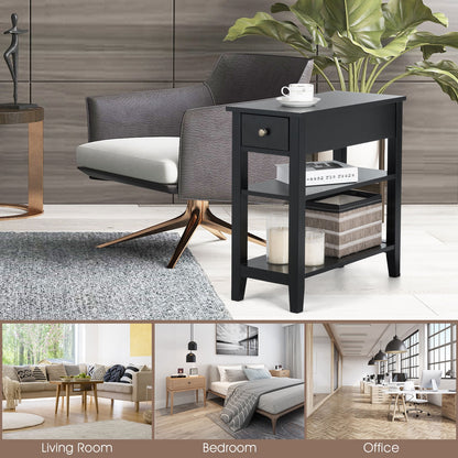 3-Tier Nightstand, Double Shelves Drawer, Black Nightstands at Gallery Canada
