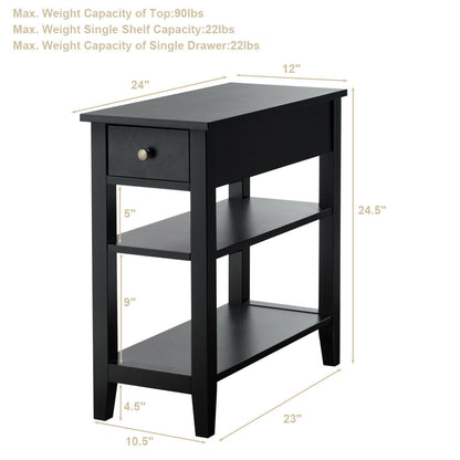 3-Tier Nightstand, Double Shelves Drawer, Black Nightstands at Gallery Canada