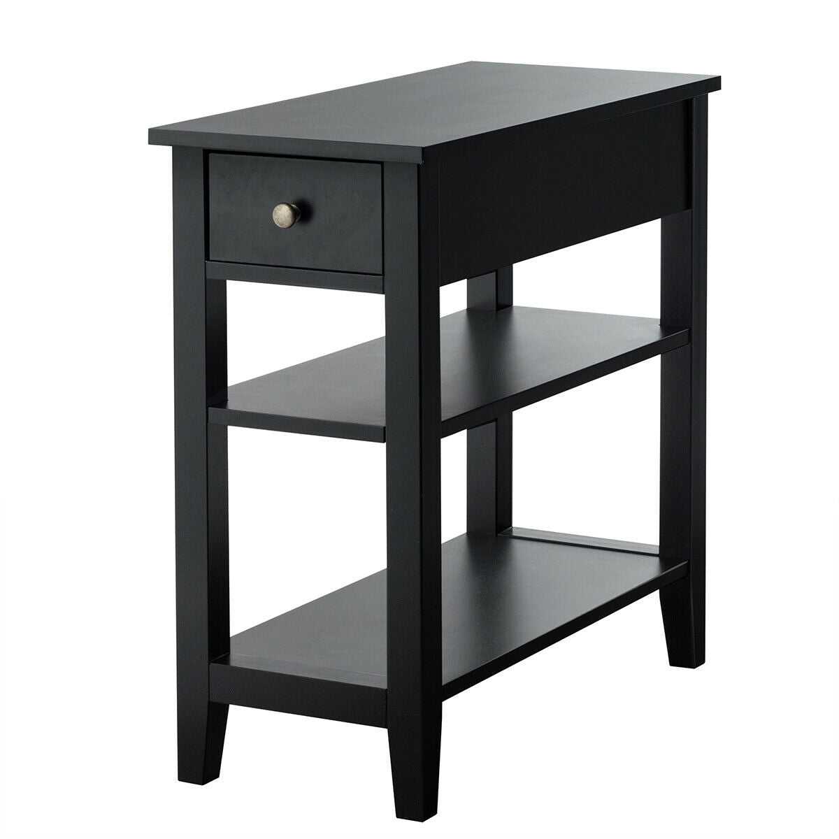 3-Tier Nightstand, Double Shelves Drawer, Black Nightstands at Gallery Canada