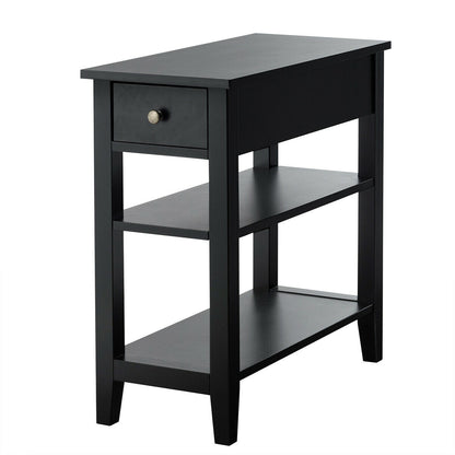 3-Tier Nightstand, Double Shelves Drawer, Black Nightstands at Gallery Canada