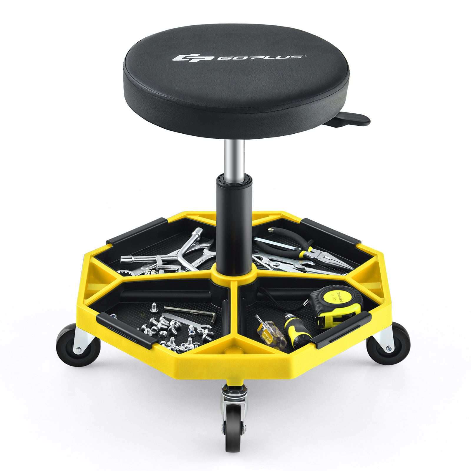 330 LBS Pneumatic Rolling Mechanic Stool, Padded Seat, Yellow Garages at Gallery Canada