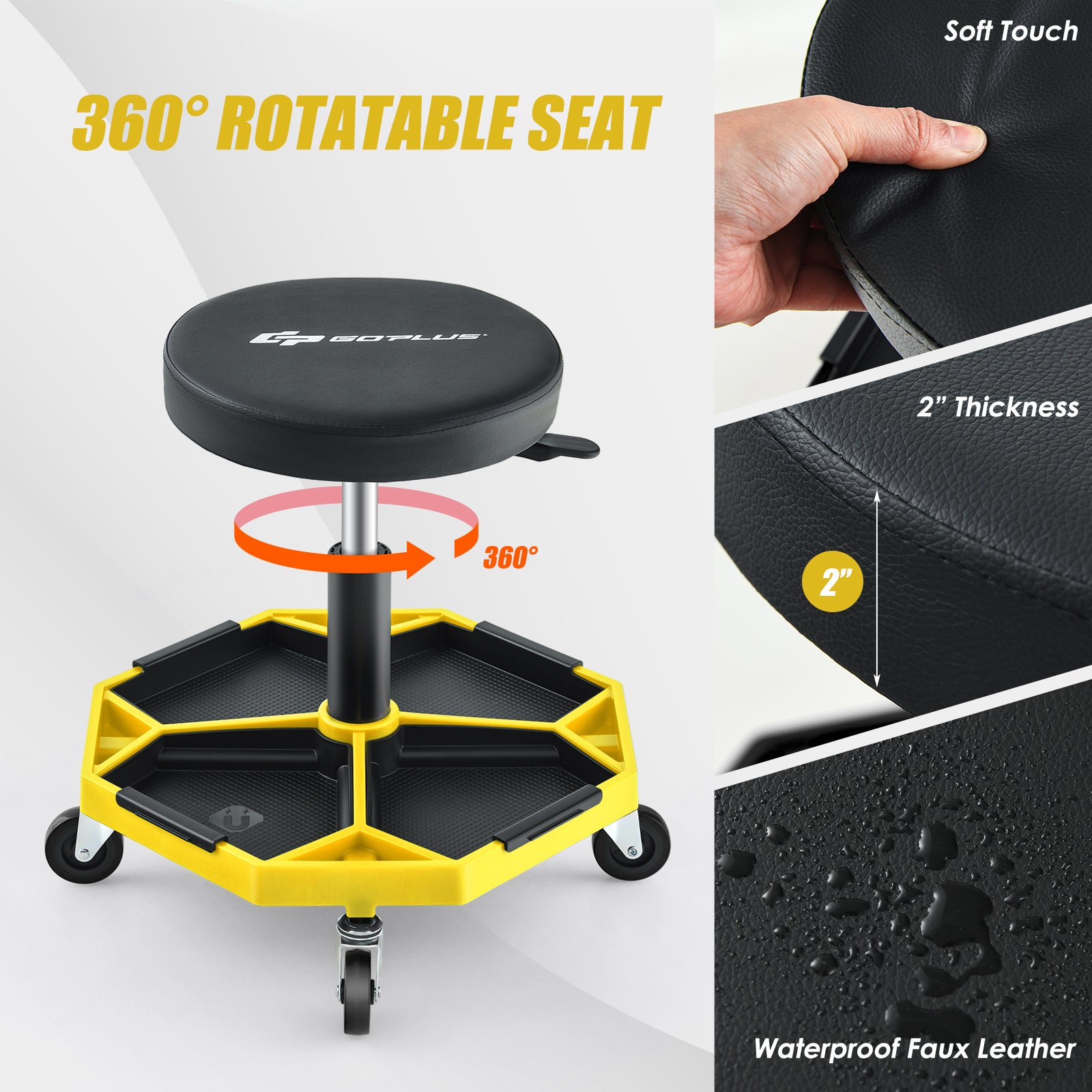 330 LBS Pneumatic Rolling Mechanic Stool, Padded Seat, Yellow Garages at Gallery Canada
