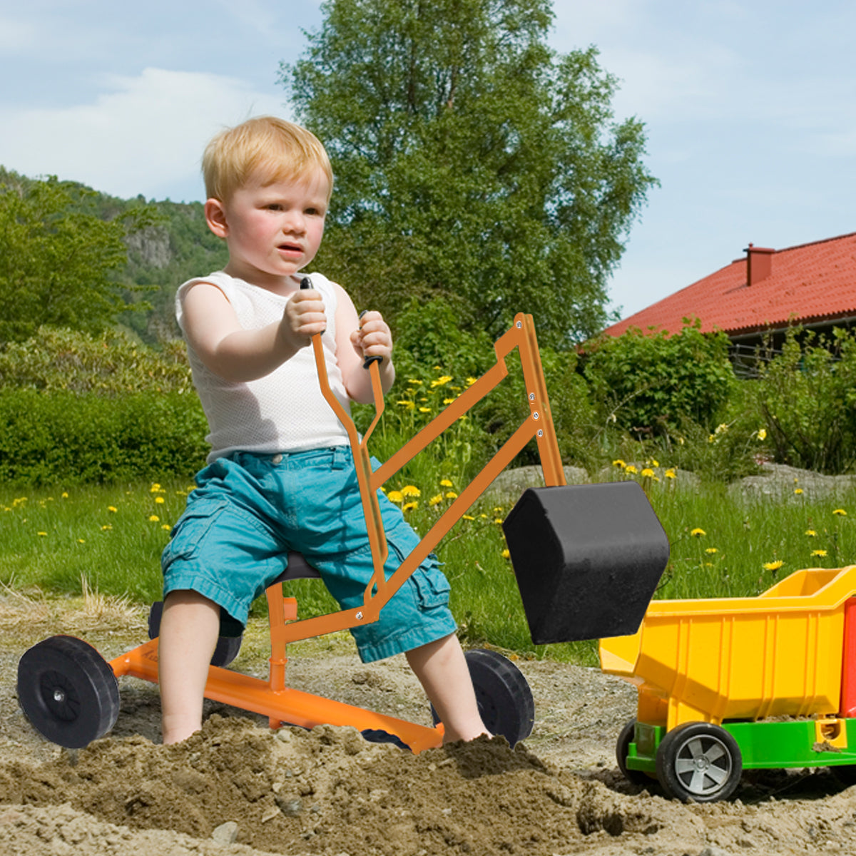 Heavy Duty Kid Ride-On Sand Digger Excavator, Orange Sandboxes at Gallery Canada