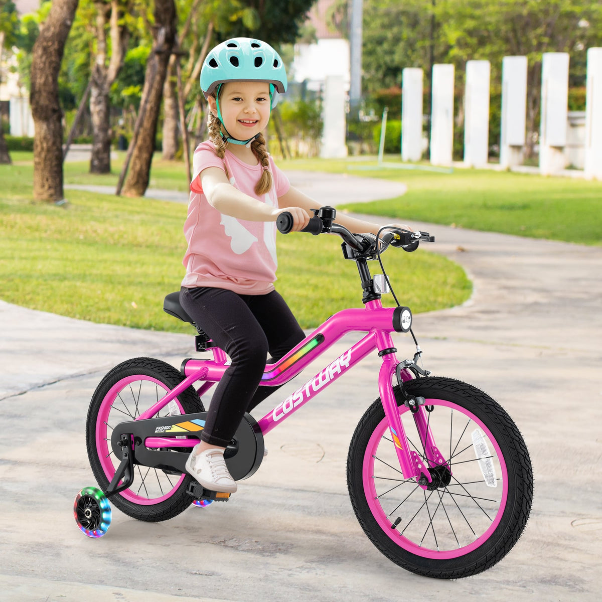16 Inch LED Kids Bike With Training Wheels, Pink Kids Bike at Gallery Canada