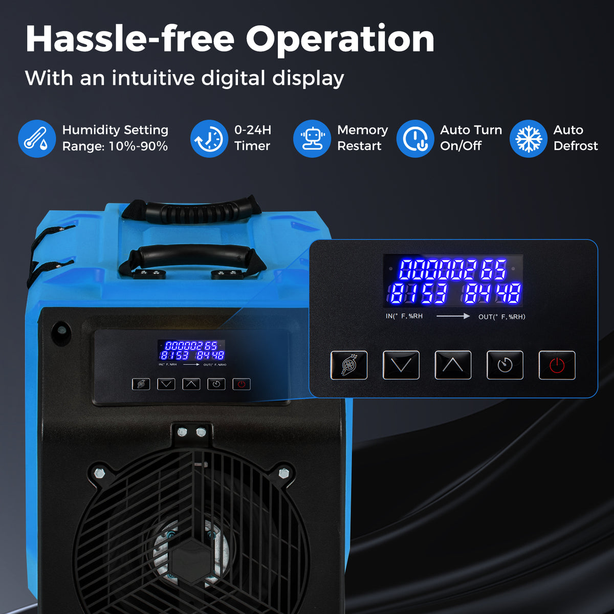 Commercial Dehumidifier With Pump, 190 PPD, Blue Dehumidifiers at Gallery Canada