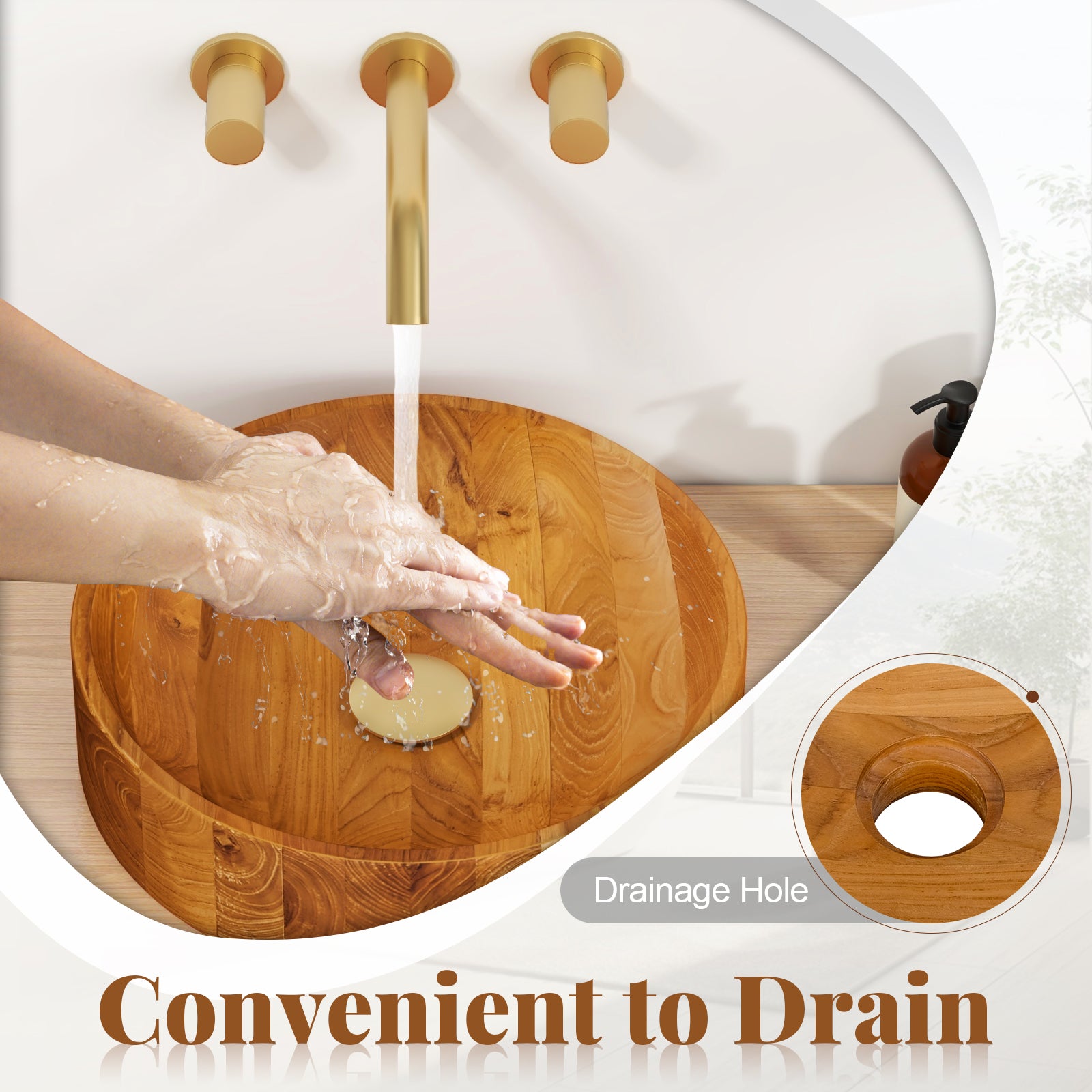 16 Inch Teak Wood Washbasin, Natural, Smooth Finish, Rounded Corners Bathroom Sinks at Gallery Canada