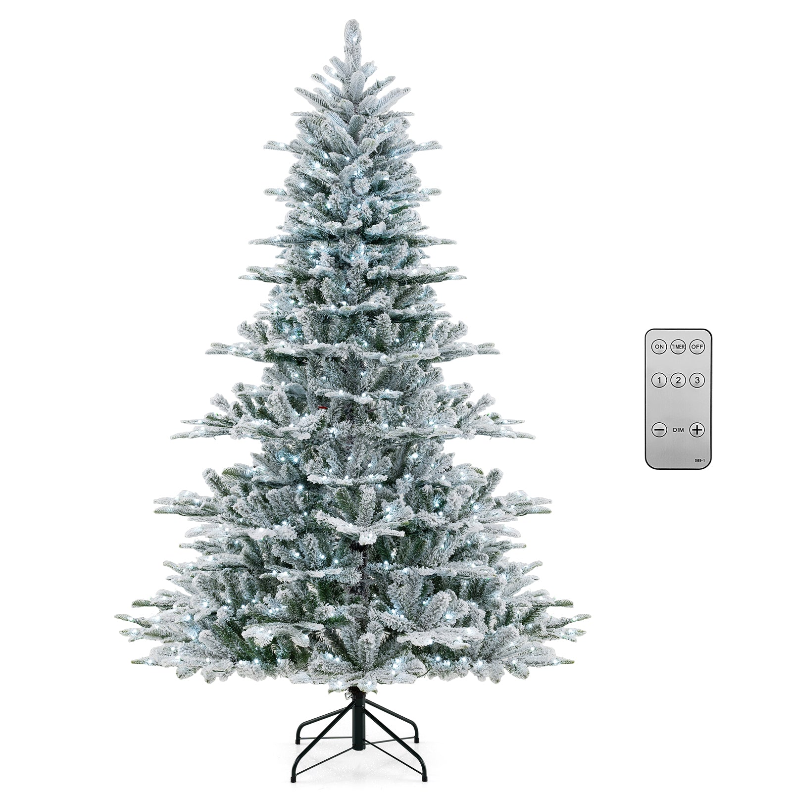 7 Feet Snow Flocked Artificial Christmas Tree, Cool White LED Lights, Green Christmas Tree Green at Gallery Canada