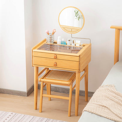 Bamboo Makeup Vanity Table With Stool, Rotating Mirror, Natural Makeup Vanities at Gallery Canada