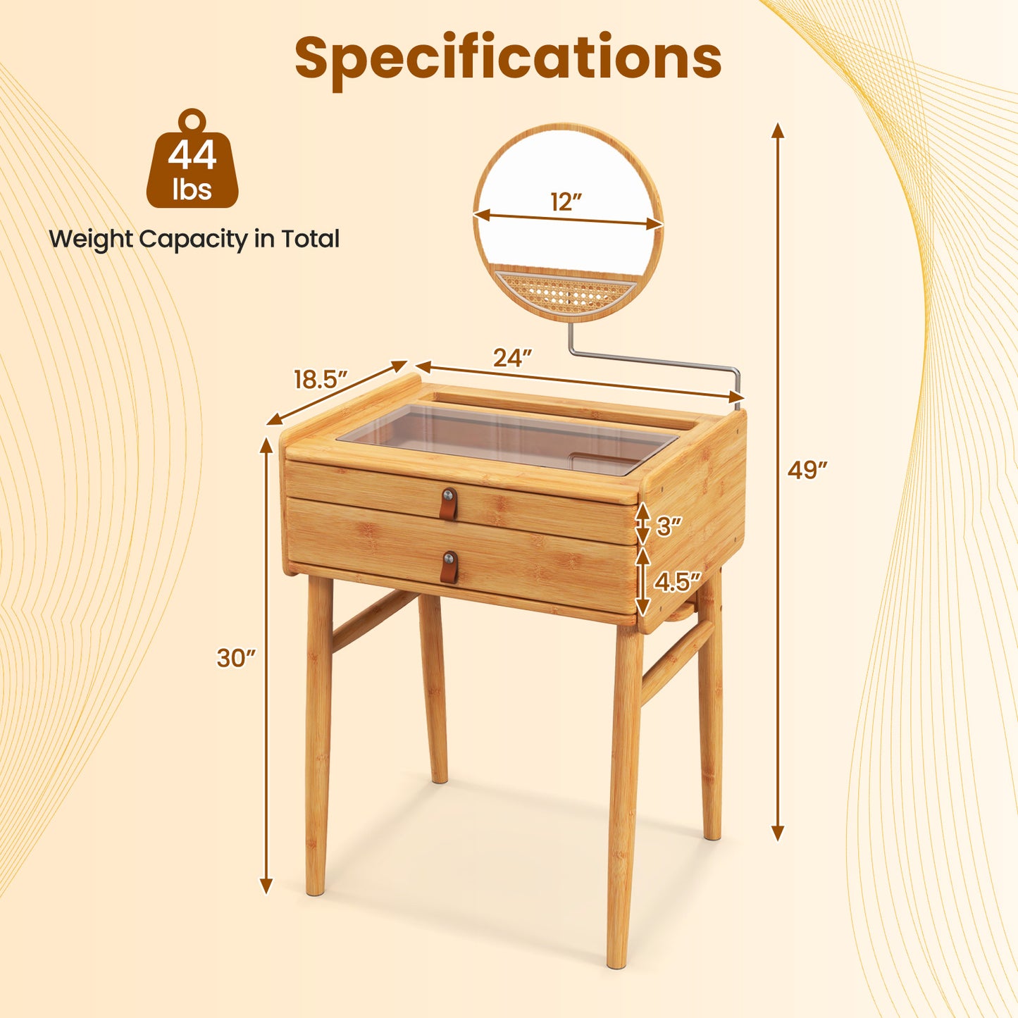 Bamboo Makeup Vanity Table With Stool, Rotating Mirror, Natural Makeup Vanities at Gallery Canada