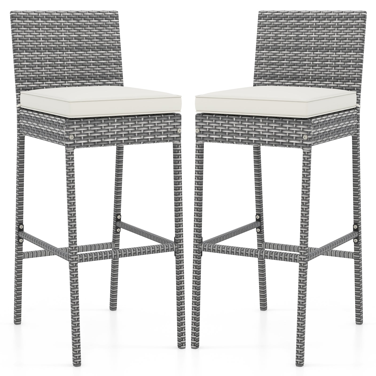 Set Of 2 Patio Wicker Barstools, Soft Cushion, Cozy Footrest, Gray Patio Bar Furniture at Gallery Canada