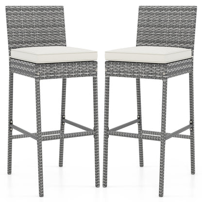 Set Of 2 Patio Wicker Barstools, Soft Cushion, Cozy Footrest, Gray Patio Bar Furniture at Gallery Canada