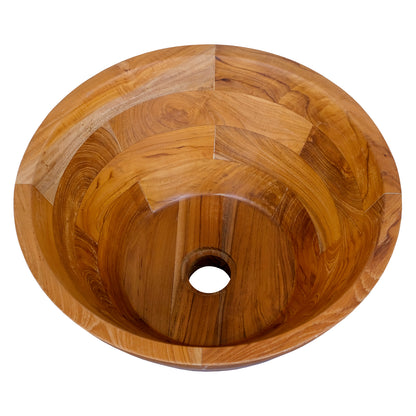 16 Inch Teak Wood Washbasin, Natural, Smooth Finish, Drainage Hole Bathroom Sinks at Gallery Canada