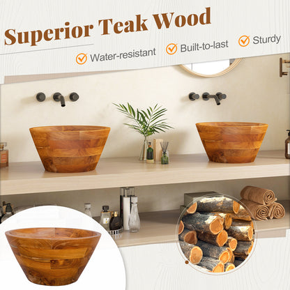 16 Inch Teak Wood Washbasin, Natural, Smooth Finish, Drainage Hole Bathroom Sinks at Gallery Canada