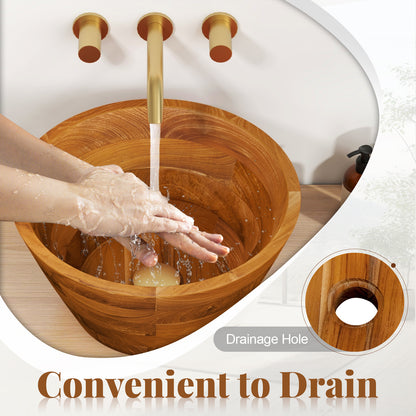16 Inch Teak Wood Washbasin, Natural, Smooth Finish, Drainage Hole Bathroom Sinks at Gallery Canada