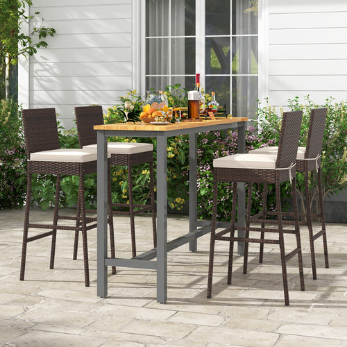 Wicker Barstools Set Of 4, With Seat Cushion And Footrest, Off White