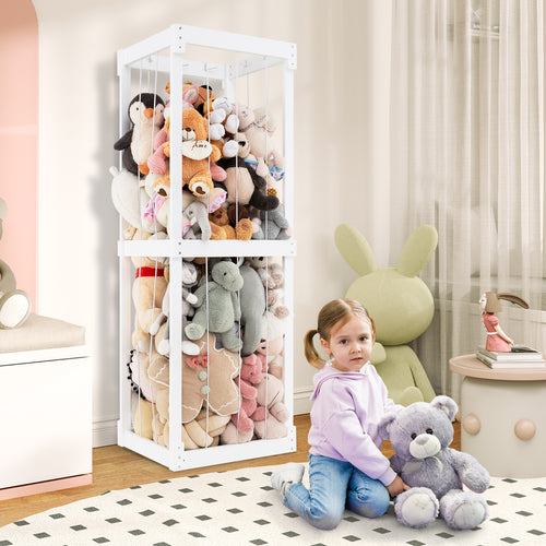 Large Stuffed Animal Storage, 300L, Open Top with Elastic Cords, White