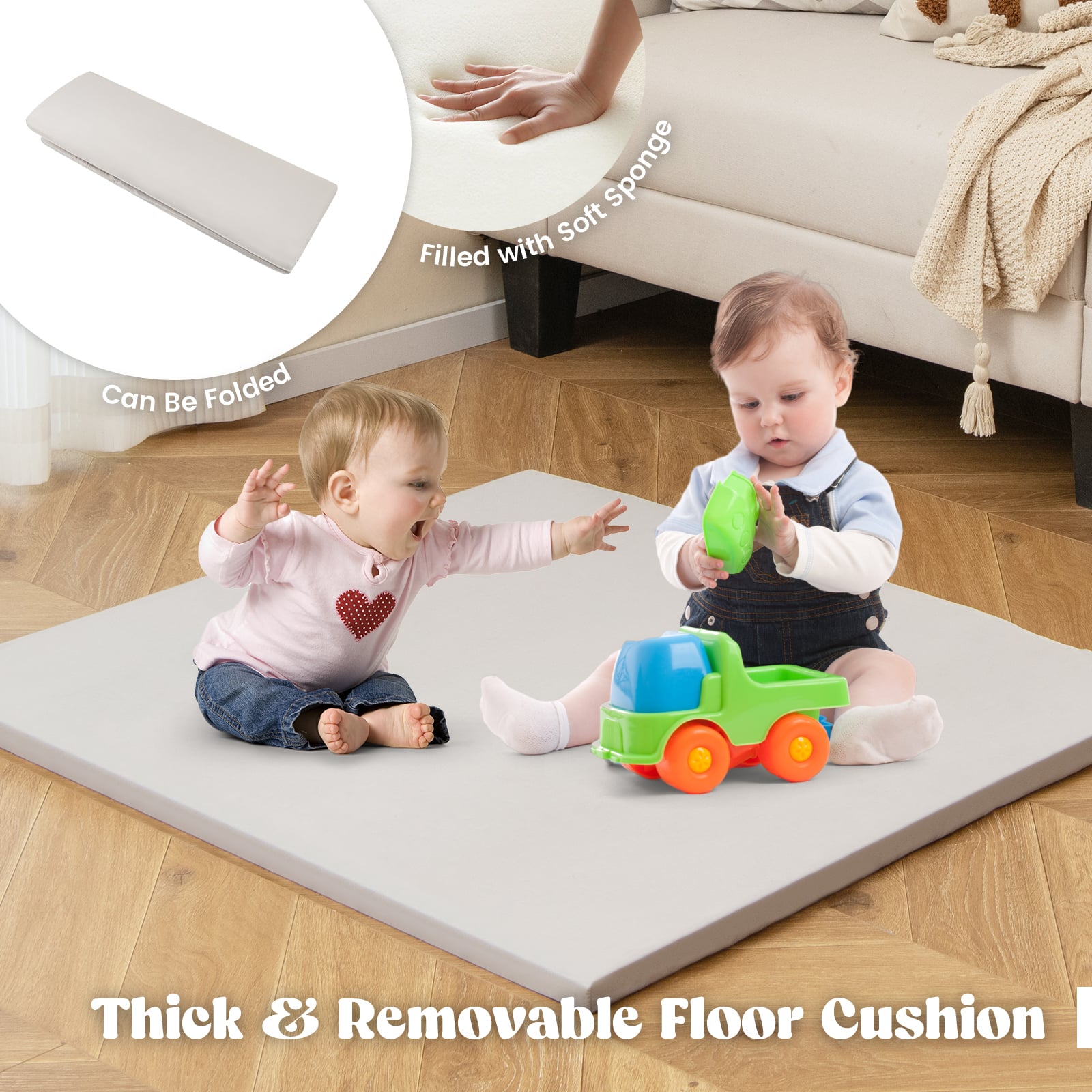 Kids Play Tent, 6-in-1, With Blackboard, Storage Bins, Floor Cushion, Beige Play Tents & Playhouse at Gallery Canada