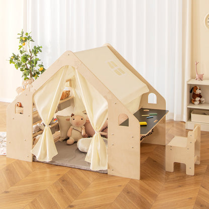 Kids Play Tent, 6-in-1, With Blackboard, Storage Bins, Floor Cushion, Beige Play Tents & Playhouse at Gallery Canada