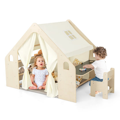 Kids Play Tent, 6-in-1, With Blackboard, Storage Bins, Floor Cushion, Beige Play Tents & Playhouse at Gallery Canada