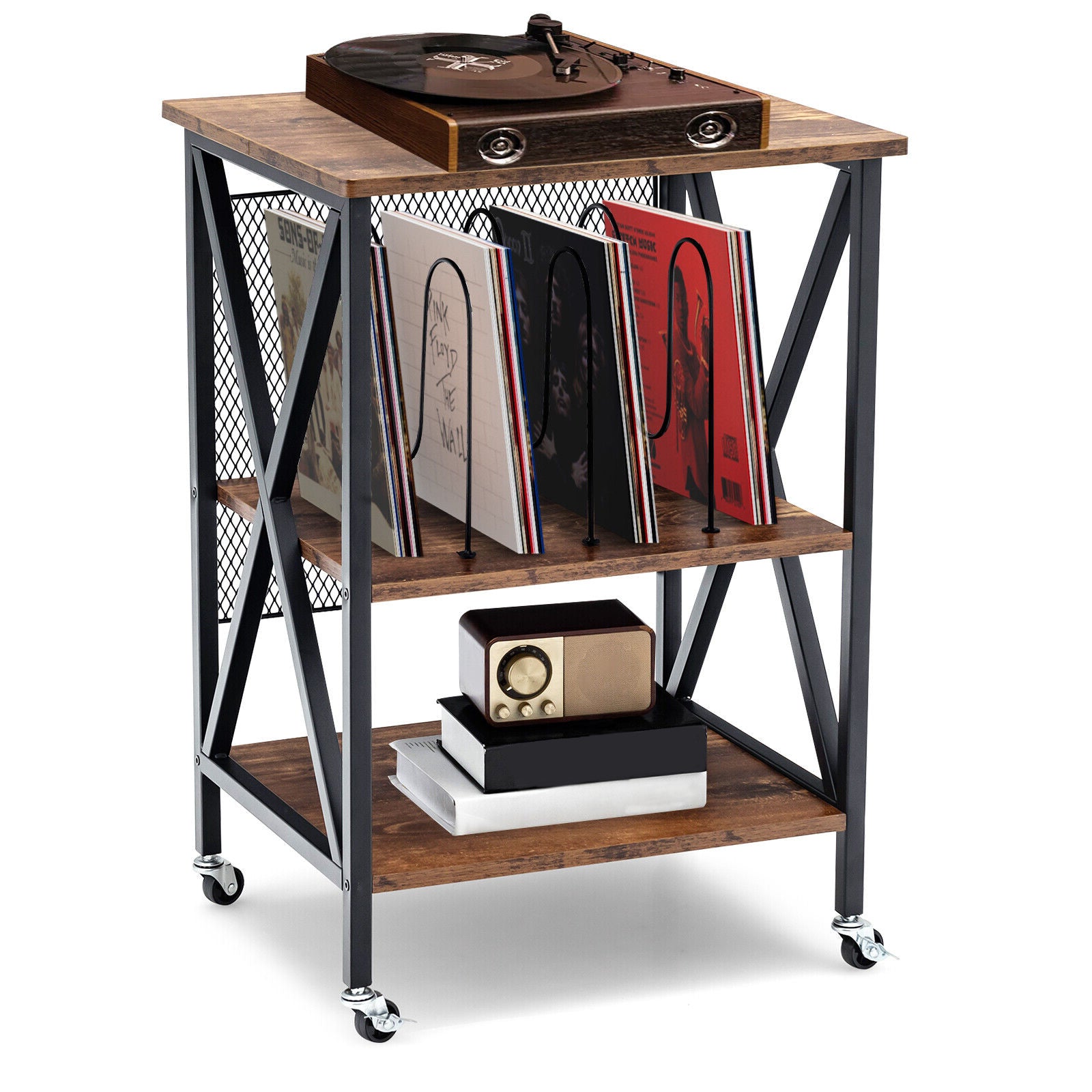 Vintage Rolling End Table, 3 Tiers With Dividers, Brown End & Side Tables at Gallery Canada