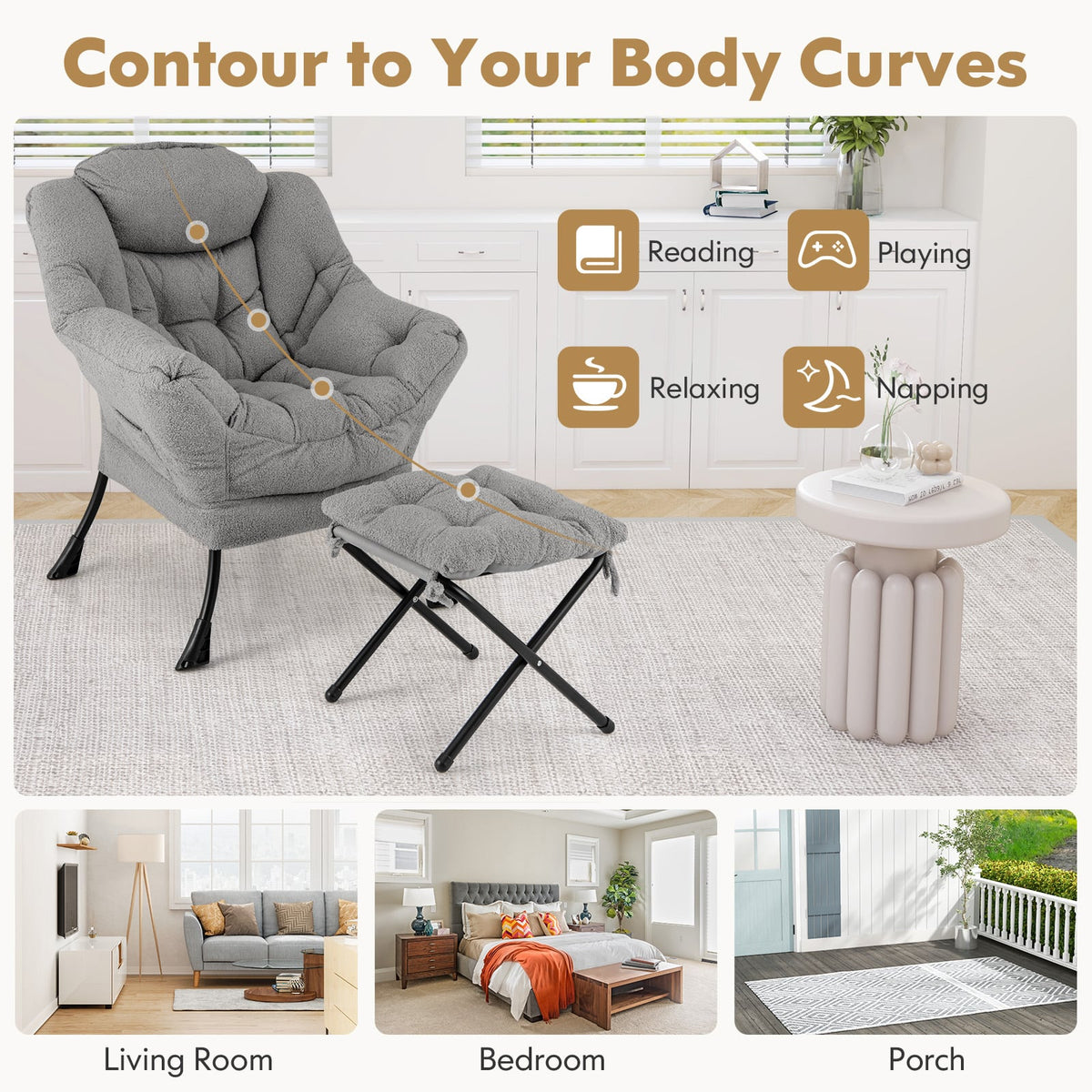 Modern Accent Chair, Folding Footrest, Head Pillow, Gray Accent Chairs at Gallery Canada